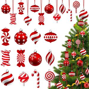 36 Pcs Christmas Candy Hanging Ornaments Wood Christmas Peppermint Lollipop Candy Cane Decorations Red White Tree Ornaments with Rope for Xmas Tree DIY Craft Party Favors