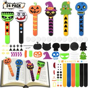 24pcs Halloween Bookmarks DIY Gifts Halloween Party Favors, Halloween Crafts For Kids Ages 4-8, Classroom Prizes Crafts Supplies, Halloween Trick or Treating Goodie, Treat Bags Gifts Fillers Bulk