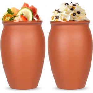 2-Pack Cantaritos de Barro Mexicanos  12 oz Handmade Clay Cups for Margaritas, Taco Tuesday, Mexican Fiesta (Dishwasher & Microwave Safe) (Terracotta)