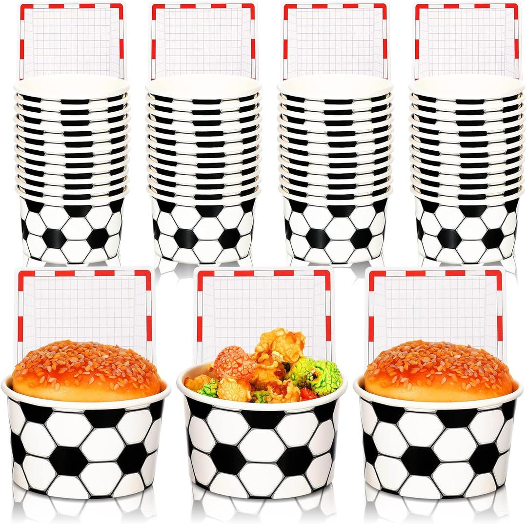 Sunnyray 24 Sets Soccer Hoop Snack Cups with Football Net Cards Disposable Paper 8 oz Ball Sports Party Favors Candy Cups Ball Treat Food Bowls for Soccer Birthday Party Decorations Supplies