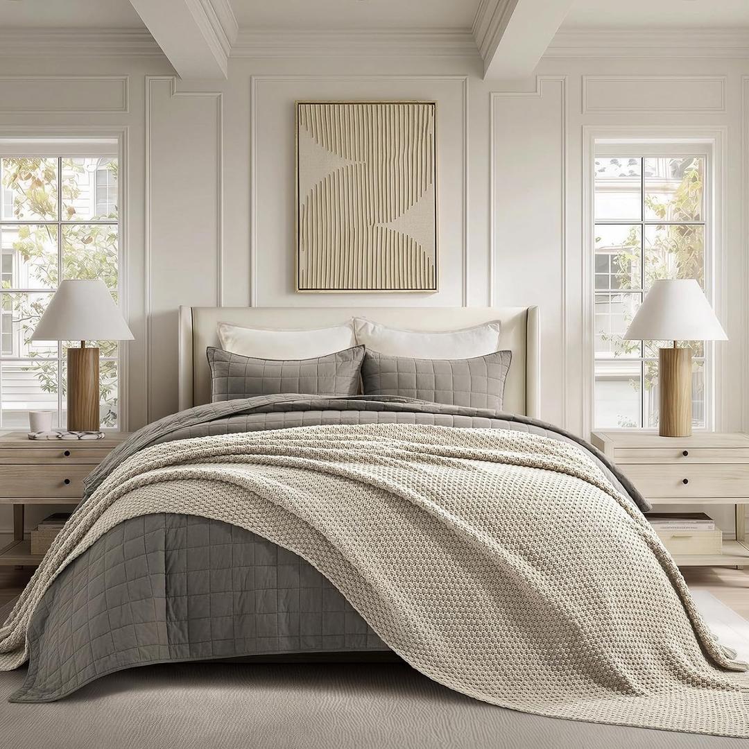 EVERGRACEHOME Chunky Chenille Knit Throw Blanket, 108x92, Warm Gray