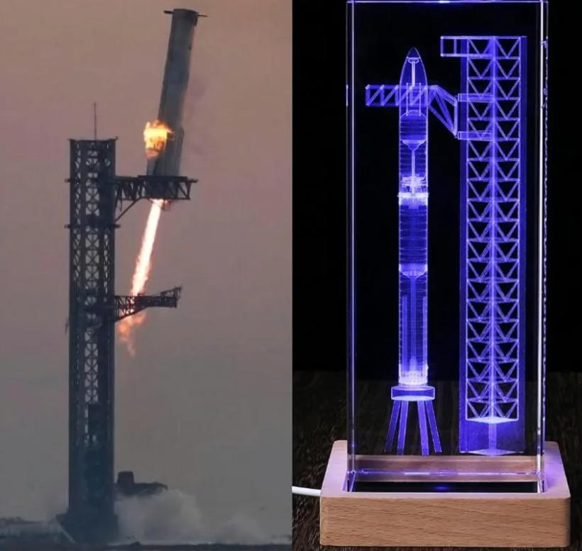 Collector's Gifts SpaceX Starship Crystal Lamp, 3D Laser-Etched Rocket Night Light, Ultimate Gift for Space Enthusiasts, Sci-Fi Fans & Mars Dreamers (Regular)