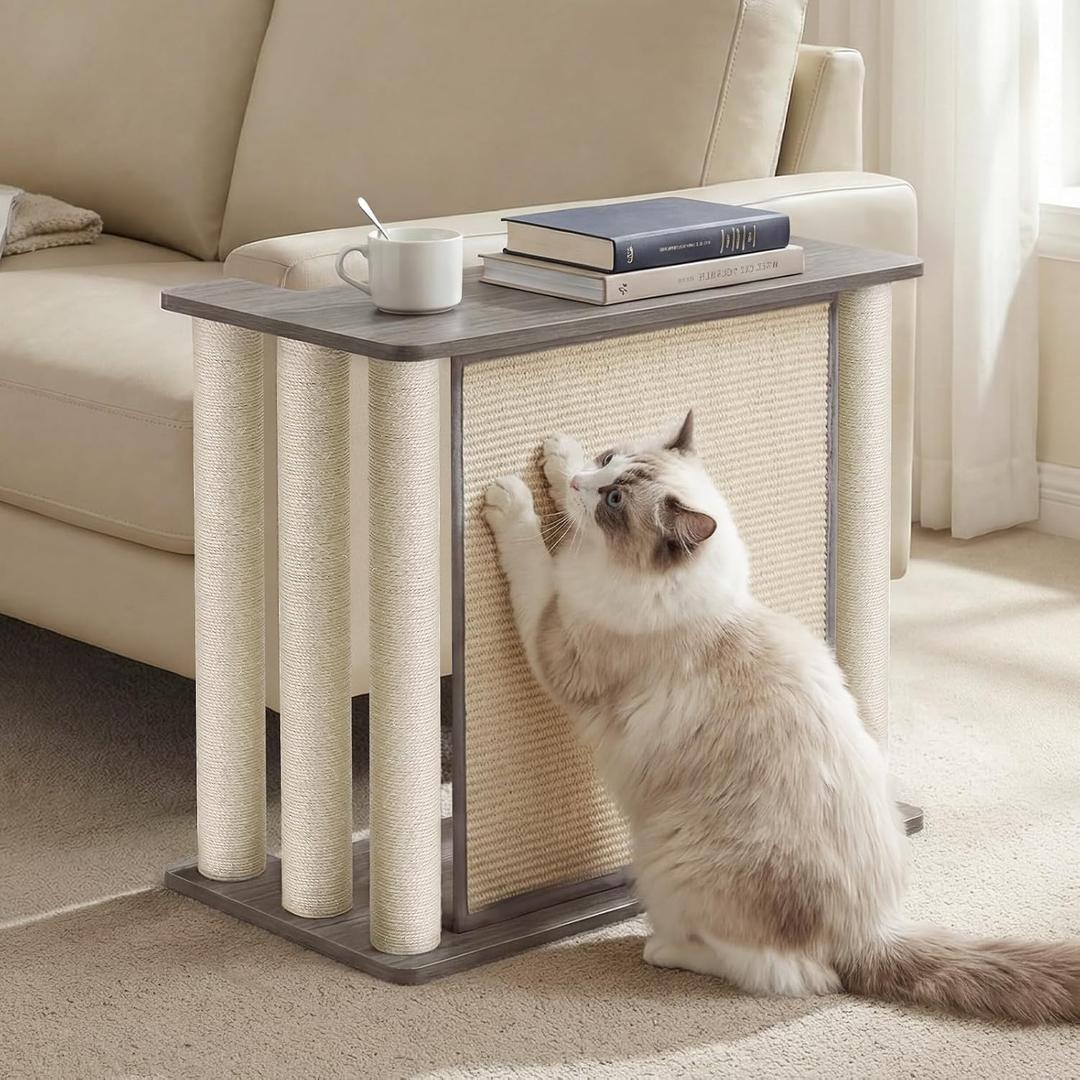 Veehoo Couch Protector from Cat Claws, Couch End Table with Cat Scratch Panel and Scratching Posts, Pet Corner Sofa Side Table Scratcher, Gray, Left