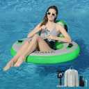Round Floating Ring Inflatable Water Hammock Heavy Duty River Floats Lake Raft for Adults Tanning Pool Lounger Float Island Platform Pad Mat for Party (River Tube (3.6' Circle), Green)