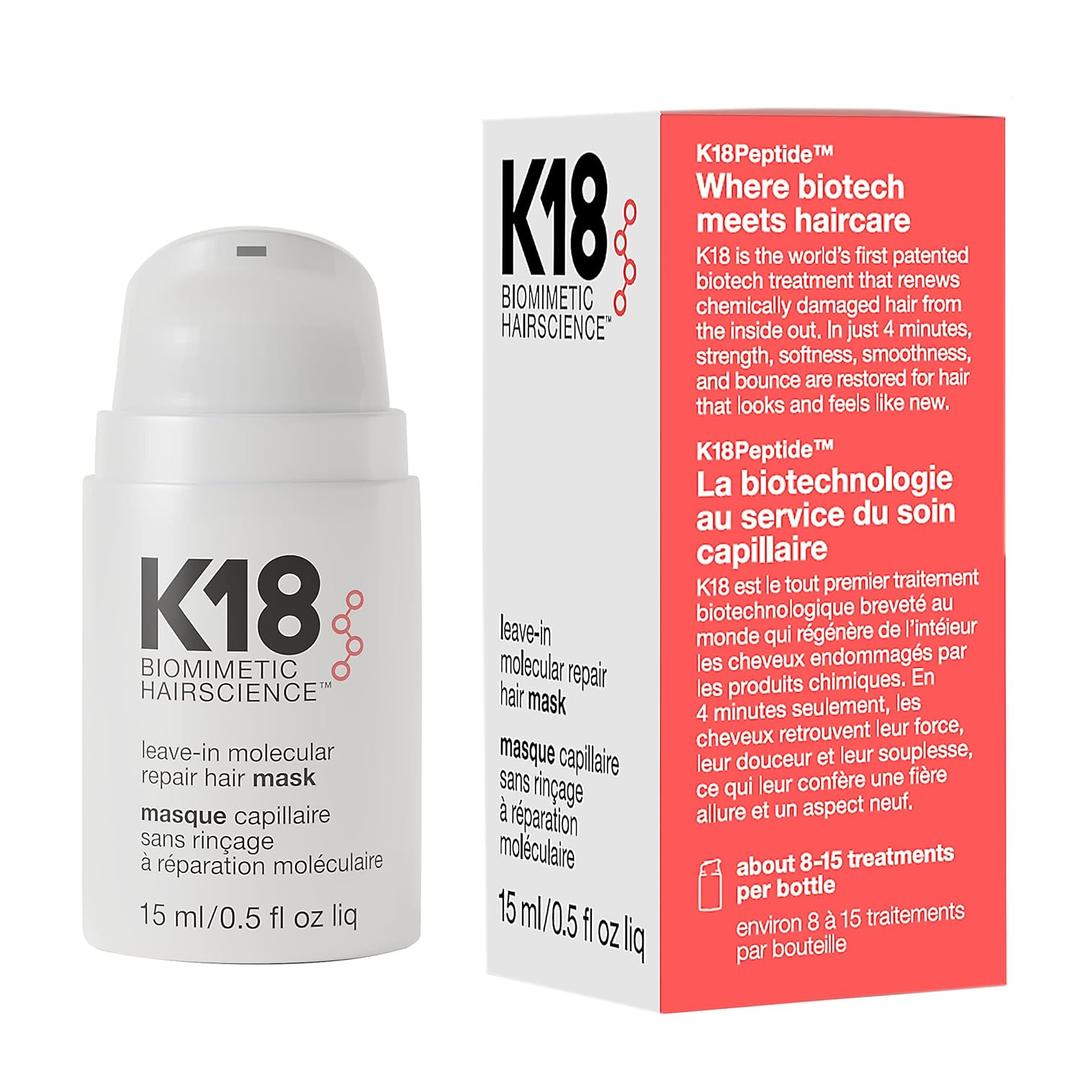 K18 Leave-In Molecular Hair Mask, Repairs Dry or Damaged Hair, Reverse Hair Damage from Bleach, Color, Chemical Services & Heat (0.51 Fl Oz (Pack of 1))