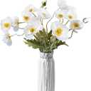 Artificial Flowers 5Pcs Poppies Flowers Artificial Silk Flowers for Home Office Wedding Outdoor Decor (White)