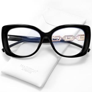 Madison Avenue Oversized Square Blue Light Blocking Glasses for Women with Pouch, Elegant Thick Computer Eyeglasses
