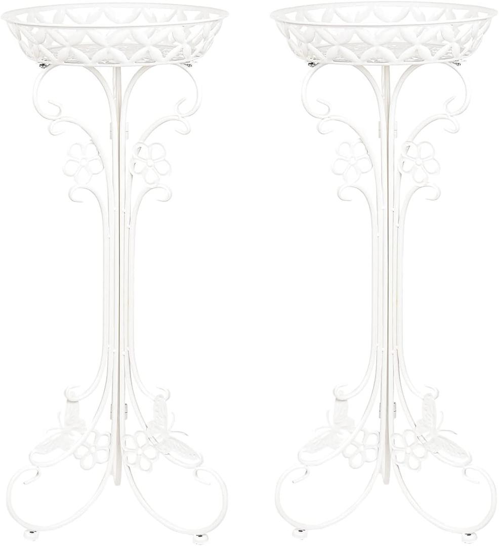 Sungmor Lightweight Metal Flower Pot Stands - 2 Pack 29.7 Inches Tall White Plant Stand - Rustproof Potted Plant Holder Container Support - Indoor & Outdoor Elegant Corner Decorative Display Rack