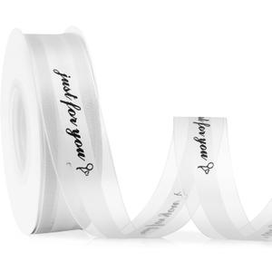 1 Inch 25 Yards White Ribbon Happy Birthday Ribbon for Gift Wrapping Flower Bouquet Valentines Day Ribbon Just for You Organza Satin Ribbon for Crafts Bow Making Cake Box Party Decoration