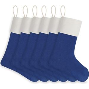 Christmas Stocking 18 Inch 6 Pack Blue Decorative Hanging Xmax Personalized Stockings Bulk for Sublimation Blanks