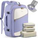 HOTOR Travel Backpack for Women TSA-Friendly Travel Bag with Multiple Compartments & 3 Packing Cubes, Water-Resistant & Comfortable, Perfect for Travel Essentials, Purple, 17.3" x 13.0" x 7.9"