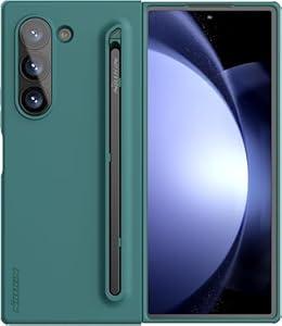 Nillkin for Samsung Fold 6 Case with Built-in Compact Writing Pen, Superior Liquid Silicone & Wireless Charging & S Pen Holder Slot Protective Samsung Galaxy Z Fold6 Slim S Pen Phone Case, Green