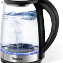 Dezin Electric Kettle, BPA-Free 2L Electric Water Heater, Glass Electric Tea Kettle, 304 Stainless Steel Hot Water Kettle Warmer with Fast Boil, Auto Shut-Off & Boil Dry Protection, for Coffee, Tea (Clear-Black)
