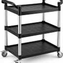 3-Tier Rolling Utility Cart with 2 Locking Brakes, 520 Lbs Heavy Duty 31.5"x15.7"x40.6" Commercial Service Cart, Tangle-Free Silent Wheels for Home, Office, Restaurant, Warehouse, Kitchen