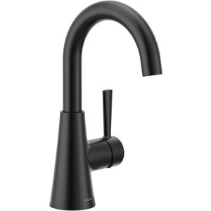 Moen Ronan Matte Black One-Handle Single Hole Modern Bathroom Sink Faucet with Optional Deckplate and Spring Loaded Drain Assembly, 84021BL