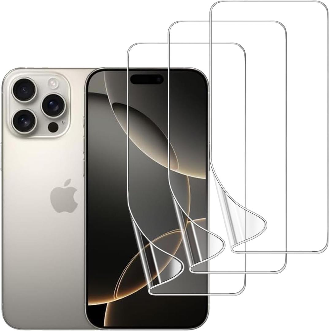 3 Pack TPU Screen Protector for iPhone 16 Pro, Self-Healing HD Clear Soft Flexible Hydrogel Film Compatible with iPhone 16 Pro 6.3" - Scratch-Resistant, Bubble Free, Easy Installation