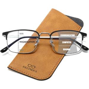 Progressive Reading Glasses Men,Titanium Metal Frame Blue Light Blocking Anti Eyestrain Multifocus Computer Readers (Black)