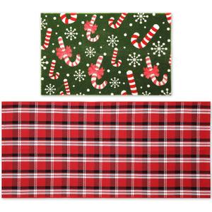 2 Pcs Candy Cane Christmas Doormat 24'' x 51'' Red White Buffalo Plaid Outdoor Rug and 18'' x 28'' Candy Cane Coir Doormat Welcome Mat Non Slip Floor Mat for Outside Entrance Front Porch