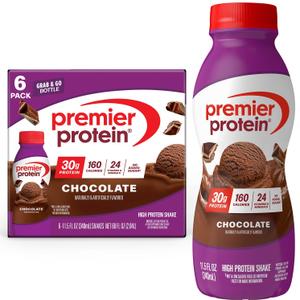Premier Protein Shake, Chocolate, 30g Protein, No Added Sugar, 24 Vitamins & Minerals to Support Immune Health, 11.5 fl oz, 6 Pack (EXP 03/21/27)