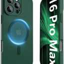 YFEMLAZ Magnetic for iPhone 16 Pro Max Case,with Screen Protectors X2,Full Camera Protection,Compatible with MagSafe,Translucent Matte,Anti-FingerprintShockproof Protective Phone Case,6.9",Green