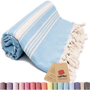 Bazaar Anatolia Turkish Beach Towel  100% Cotton, Quick Dry, Sand Free Swim Towel for Swimmers, Beach Days  Oversized 71x39 Inches  Stripe Turquoise