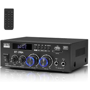 Romica Stereo Audio Amplifier, 2 Channel 450W x2 Bluetooth 5.0 Home Theater Power Amplifier with FM Radio, USB, SD, Optical & Coaxial Inputs, Amplifier for Passive Speakers and Active subwoofer