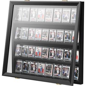 36 Graded Sports Card Display Case - Baseball Card Display Frame Lockable for, Football, Basketball, Hockey & Trading Cards - UV Protection & Clear Acrylic, Black