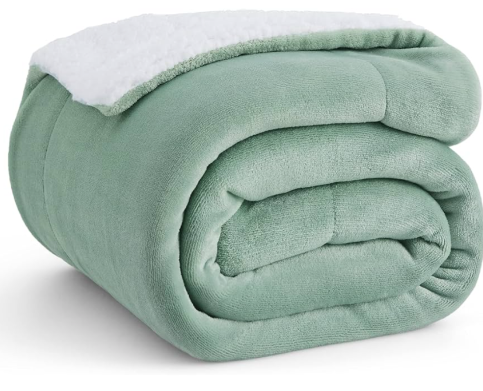 Bedsure GentleSoft Sherpa Fleece Throw Blanket Twin Size for Couch - Thick and Warm Throw for Women and Men, Soft Fuzzy Plush Twin Blanket for Winter, Non-Heated, Sage Green, 60x80 Inches