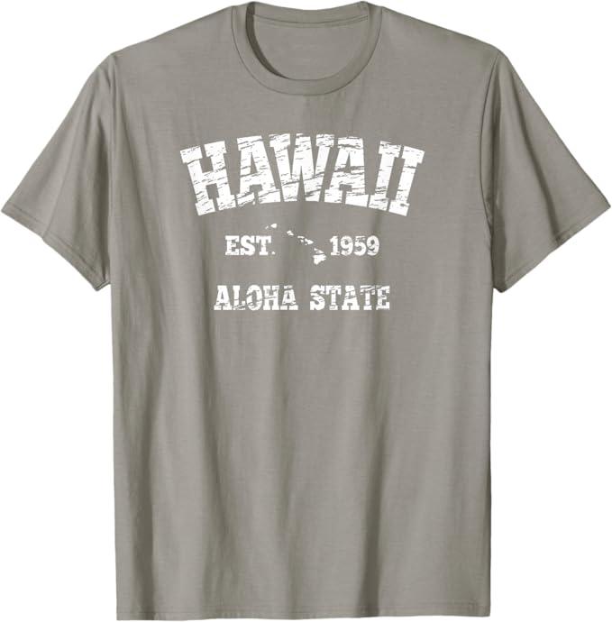 Hawaiian Aloha State Graphic Vintage Hawaiian Islands T-Shirt (Small, Slate Grey)
