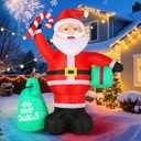 Christmas Decorations Inflatables, 4.2FT Inflatable Santa Claus with Candy Cane and Gift Bag, Built-in LED Light and Blow Up Xmas Holiday Decor for Garden Lawn Yard Bistro Outdoor and Indoor (Multicolor)