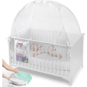 Izybu Baby Crib Tent – See Through Mesh Crib Net to Keep Baby in - Safety Crib Tent to Keep Baby from Climbing Out, Air Circulating Design for Comfort with Self Locking Zippers - Pop Up Crib Tent