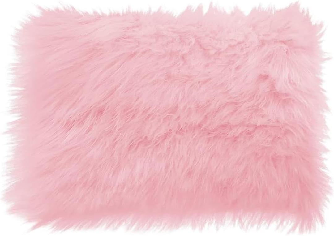 14x10 inches 1pcs Rectangle Faux Fur Plush Cushion, Area Rugs Fluffy Carpet Mini Small Size Fit,for Tabletop Photography,Home Decor,Product Display,Locker Accessories for Girls (Pink)