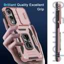 DEERLAMN Case for Samsung Galaxy S25 Edge with Slide Camera Cover+Screen Protector (1 Pack), Rotated Ring Kickstand Military Grade Shockproof Protective Cover-Rose Gold (S25 Edge-6.7 Inch)