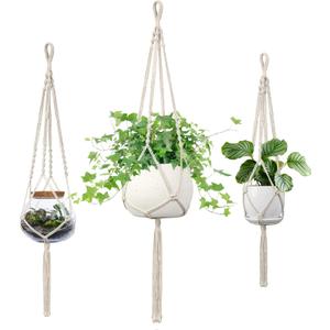 Macrame Plant Hanger - Fits 4 to 13 inches Pots for Indoor Outdoor, 34"/41"/46" 3 Sizes Set, Ivory (POTS NOT Included)