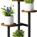 IBUYKE 4 Tier Plant Stand Indoor, Metal Wood Plant Shelf for Multiple Plants, Small Tiered Corner Flower Pot Stand for Living Room Patio Balcony Garden, Rustic Brown TMJ073H