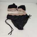 2 Pieces Bikini Suit Woven Strap Splicing Swim Set Deep V Backless Sexy Swimwear Heigh Waist Shorts Split Swimsuit (L)