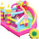 Pink Bounce House with Slide,Indoor Bouncy House for Kids 3-8,Inflatable Obstacle Course with Blower,Jumping Castle with Air Ball Pit