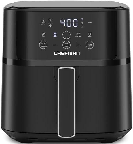 Chefman Air Fryer – 6 QT Compact Airfryer for Quick & Easy Meals in Minutes, Features Hi-Fry Technology for Extra Crisp, Touchscreen Controls with 4 Presets, Nonstick & Dishwasher Safe Basket - Black