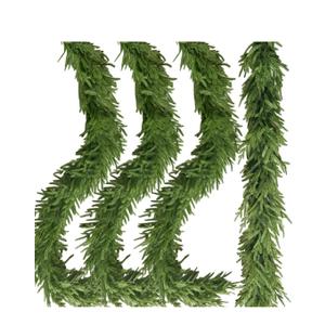 4 Pcs Christmas Garland with Lights 6 Ft, Real Touch Norfolk Pine Garland for Mantle, Christmas Decorations Indoor Outdoor for Wall Fireplace, Faux Greenery Cedar Garland Realistic for Table Decor