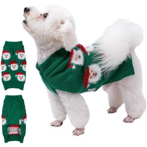 LUBOT NEW Ugly Christmas Sweaters for Puppy Cute Funny Wintertime and Holiday Parties Knitted Pullover Sweater Santa Small Dog Green X-Large