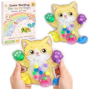 3 x Sean's Choice Color Sorting Toys for Toddlers, Roadtrip Travel Essenstial Fine Motor Autism Fidget Preschool Classroom Activities for Kids Easter Basket Stuffer (Cat)