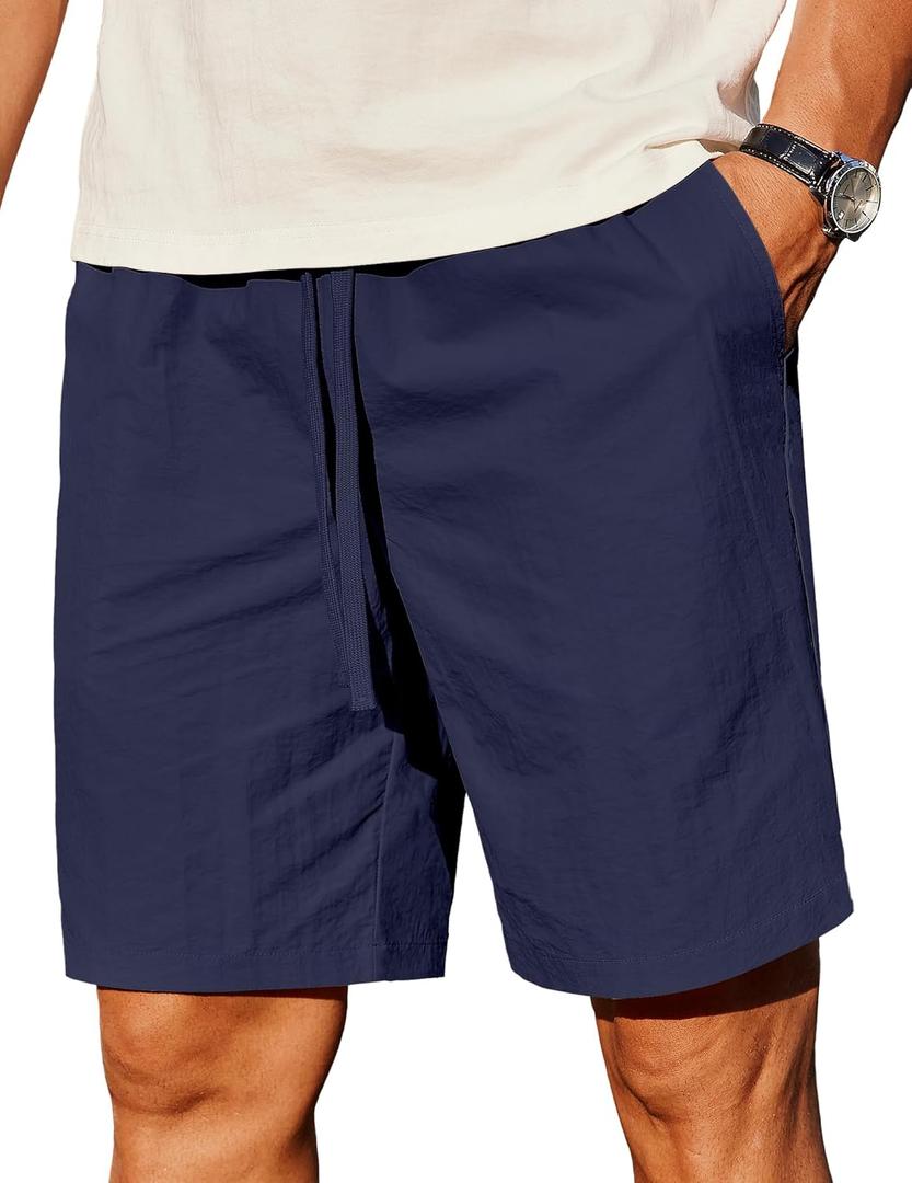 COOFANDY Men's Casual Shorts Elastic Waist Drawstring Lightweight Summer Beach Shorts (Medium, Navy Blue)