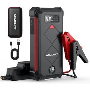 Acmount P100 Car Jump Starter, 5000A Peak Lithium Jump Starter Battery Pack for Up to 10.0L Gas or 8.0L Diesel Engine, Safe 12V Portable Battery Starter Power Pack with LED Screen & LED Light