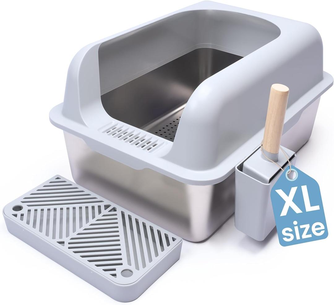 CVG GOODS XL Stainless Steel Sifting Litter Box-23"x15"x13" – Cat Litter Box, Multi-Cat, Large Cats, High Side/ Anti-Urine Leakage Shell (Easy Shell) Easy to Clean, Odor Control