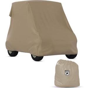 AllGuard Weatherproof Golf Cart Cover, Heavy Duty Polyester, Protects from Rain, Sun, UV & More - Tan (Fits Length: Up to 86")