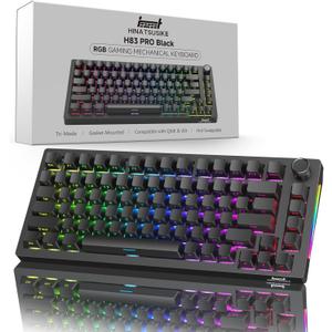 HINATSUSIKE H83 Pro 75 Percent Wireless Mechanical Keyboard for Gaming, Hot-Swappable with Knob, RGB Backlit, Pre-Lubed Cardamom Linear Switches, Side-Printed PBT Keycaps, 2.4G/BT5.0/USB-C Black