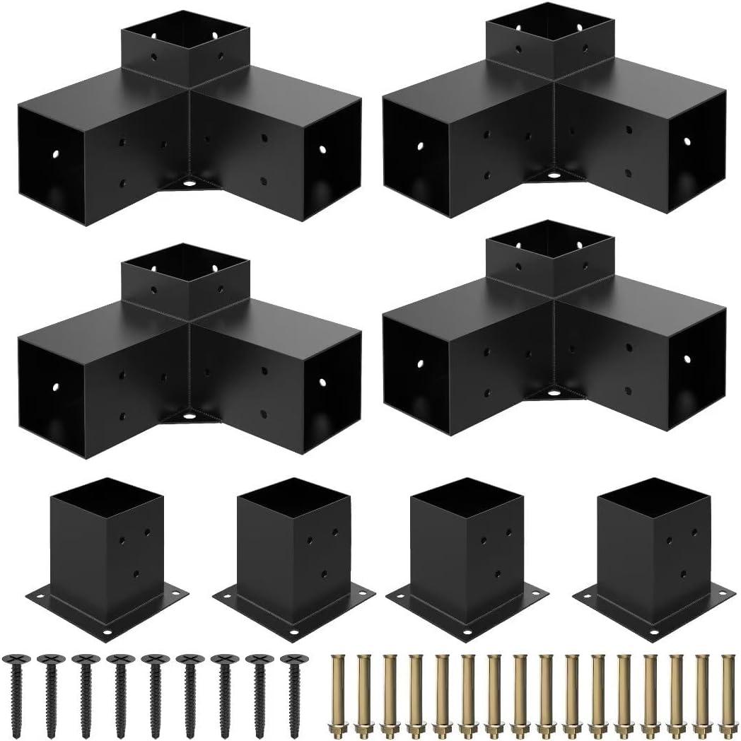 Heavy Alloy Steel Pergola Kit with 3-Way Brackets for 4"x 4" (Actual 3.6" X 3.6") LumberDIY Pergola Brackets Suitable for PergolasGardensand Metal Gazebo Kits - Includes Screws
