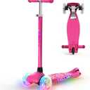 TONBUX 3-Wheel Kids Scooter for Ages 3-8, Toddler Scooter with Light-Up Deck and Wheels, Adjustable 4-Level Height Kick Scooters for Kids, Lean-to-Steer Design