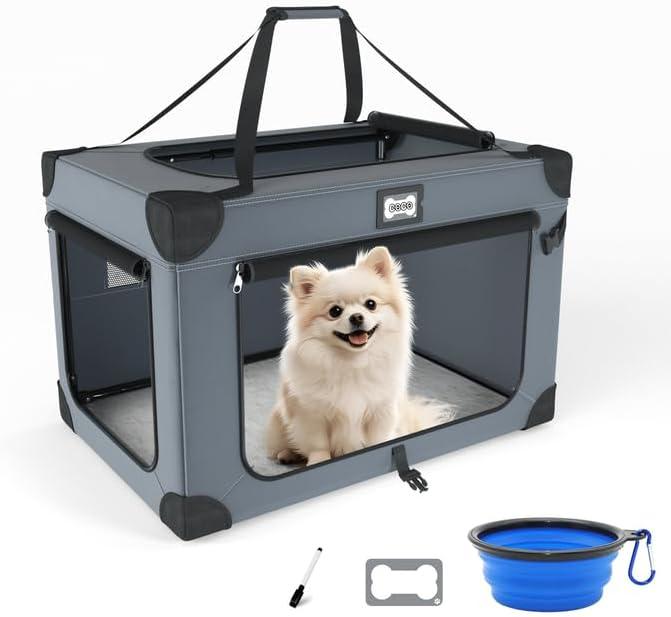 24 Inch Portable Collapsible Dog Crate, Foldable Soft Dog Kennel with Soft Warm Blanket and Foldable Bowl for Large Cats & Small Dogs, Indoor & Outdoor Travel