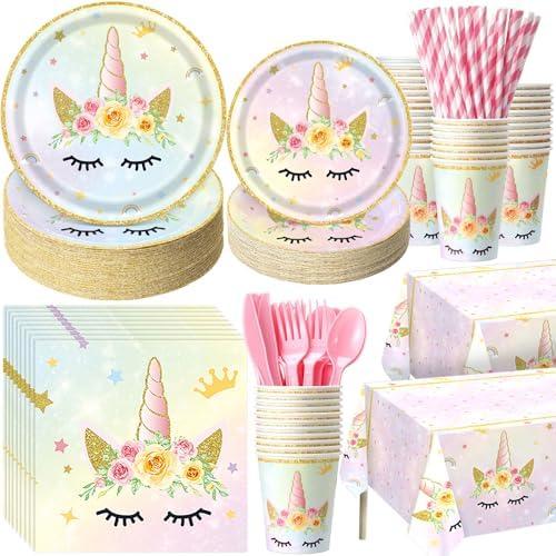 Funnymoom 452 Pcs Unicorn Themed Birthday Party Decorations Include Unicorn Paper Plates Napkins Cups Tablecloth Cutlery Straws Rainbow Pastel Theme Party Supplies for Birthday Decorations